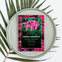 Trendy Neon Pink Tropical 50th Birthday