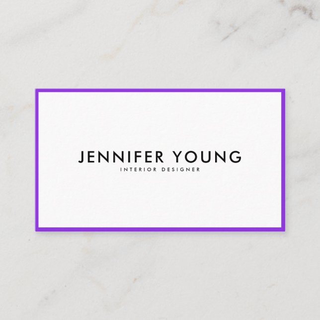 Trendy neon purple minimalist modern professional business card (Front)