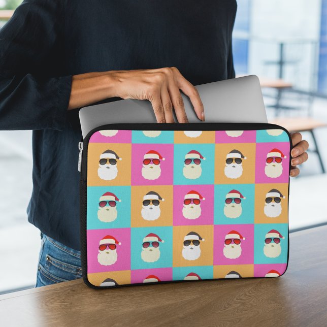 Trendy Neon Santa Sunglasses Pattern Retro Laptop Sleeve (Creator Uploaded)