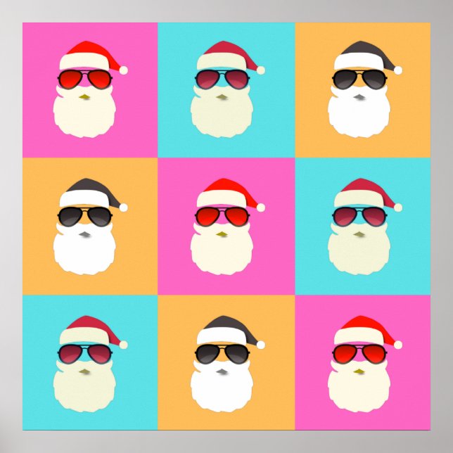 Trendy Neon Santa Sunglasses Pattern Retro Poster (Front)