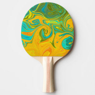 Trendy Neon Yellow Orange Green Abstract Swirl Ping Pong Paddle