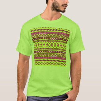 Trendy Neon Yellow Pink Tribal Aztec Pattern T-Shirt