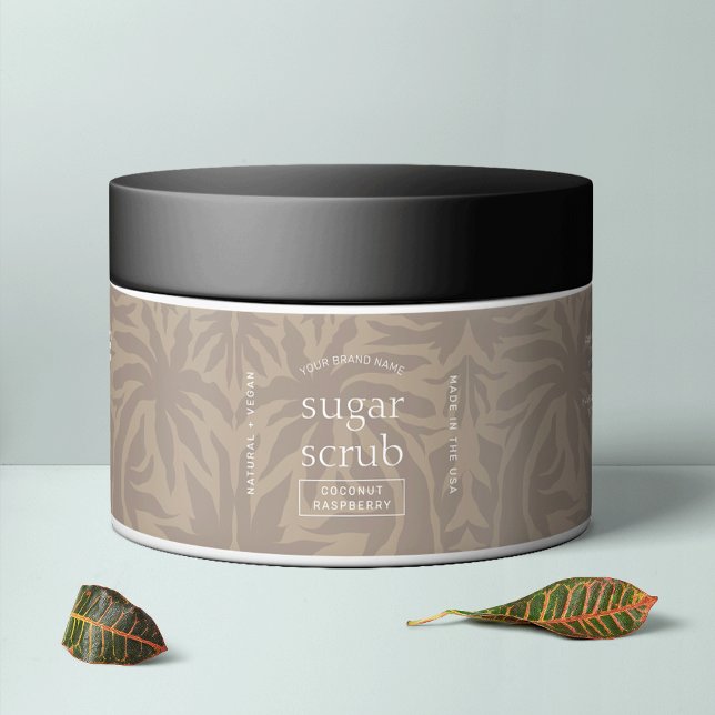Trendy Neutral Beige Cosmetic Jar Waterproof Label (Elegant beige skincare jar wrap around label with fully editable text and colors)