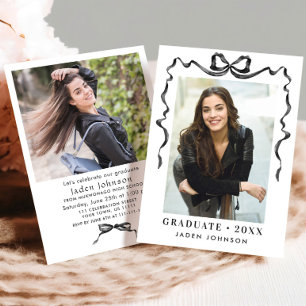 Trendy Neutral Bow Ribbon 2 PHOTO Graduation Party Invitation