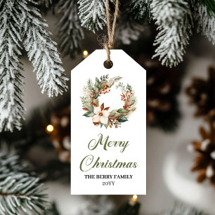 Trendy Neutral Christmas Wreath Elegant Gift Tag