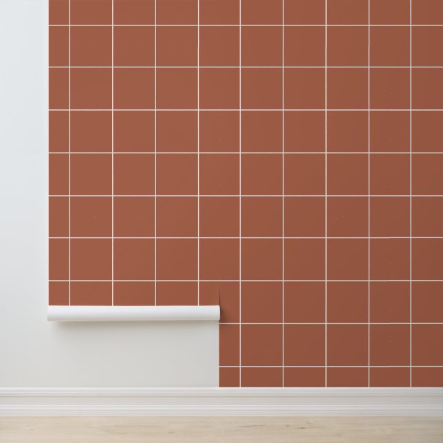 Trendy Neutral Red-Brown Clay 6" Grid Wallpaper (Application)