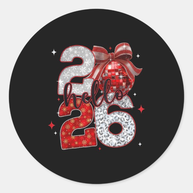 Trendy New Year’s Eve Hello 2026 Happy New Year Fa Classic Round Sticker (Front)