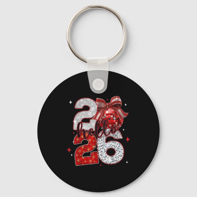 Trendy New Year’s Eve Hello 2026 Happy New Year Fa Key Ring (Front)