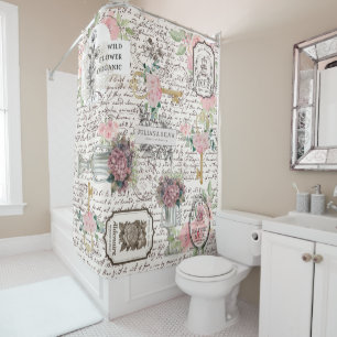 Trendy newspaper Botanical Chic Frenchy pattern Shower Curtain