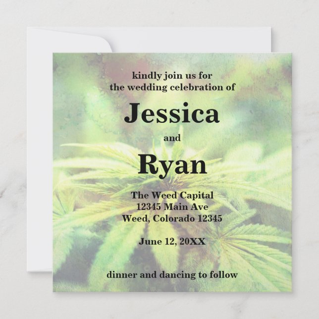 Trendy Non-Traditional Weed Wedding Design Invitation (Front)