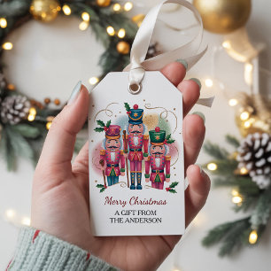 Trendy Nutcracker Merry Christmas Gold Glitter Gift Tags
