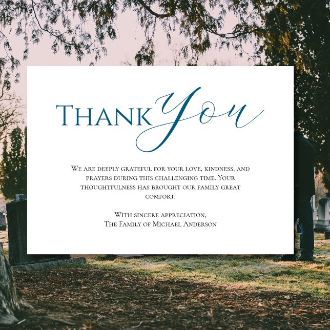 Trendy ocean blue Traditional Bereavement Funeral Thank You Card (Creator Uploaded)