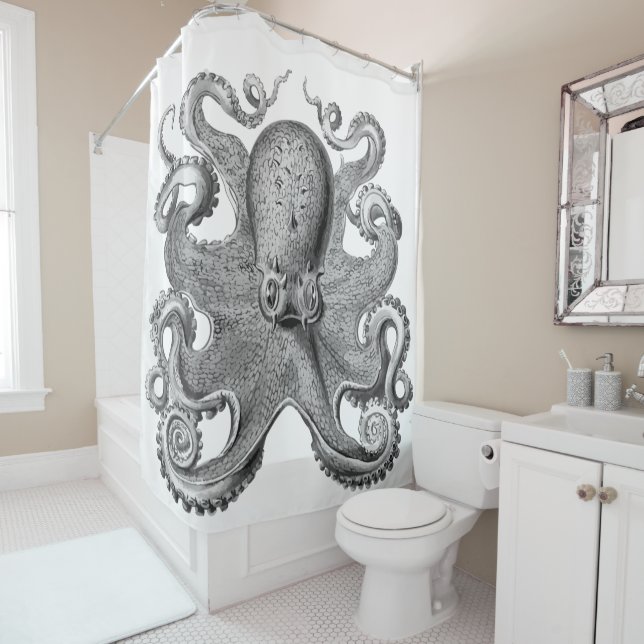 Trendy  Octopus Black  Shower curtain silver grey (In Situ)