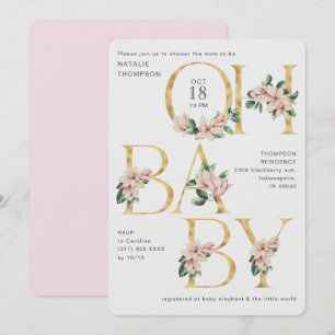Trendy Oh Baby Magnolia Purple Blush Baby Shower Invitation