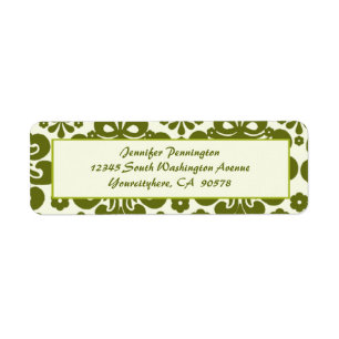 Trendy olive damask return address envelope labels