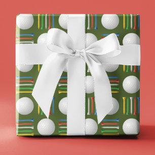 Trendy Olive Green Golf Ball and Tee Gift  Wrapping Paper
