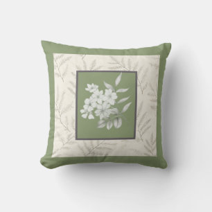 Trendy olive green with white flowers cushion