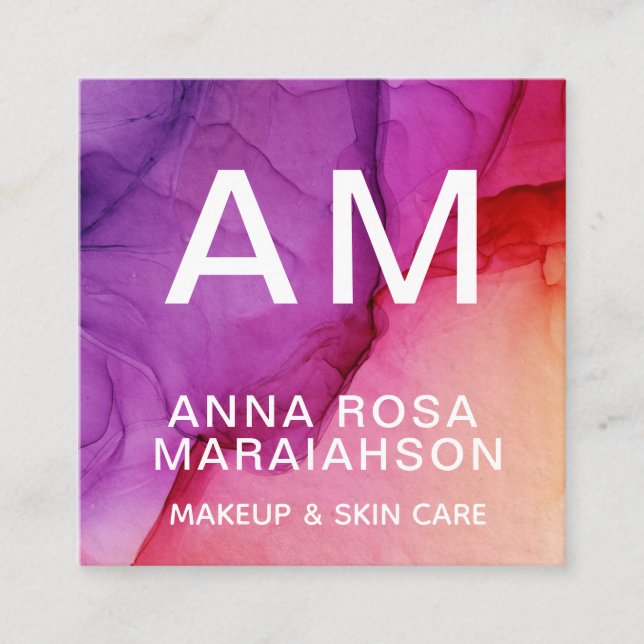 *~* Trendy Ombre Abstract Artsy QR LOGO PHOTO Square Business Card (Front)