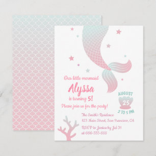 Trendy Ombre Mermaid Tail Girls Birthday Party Invitation