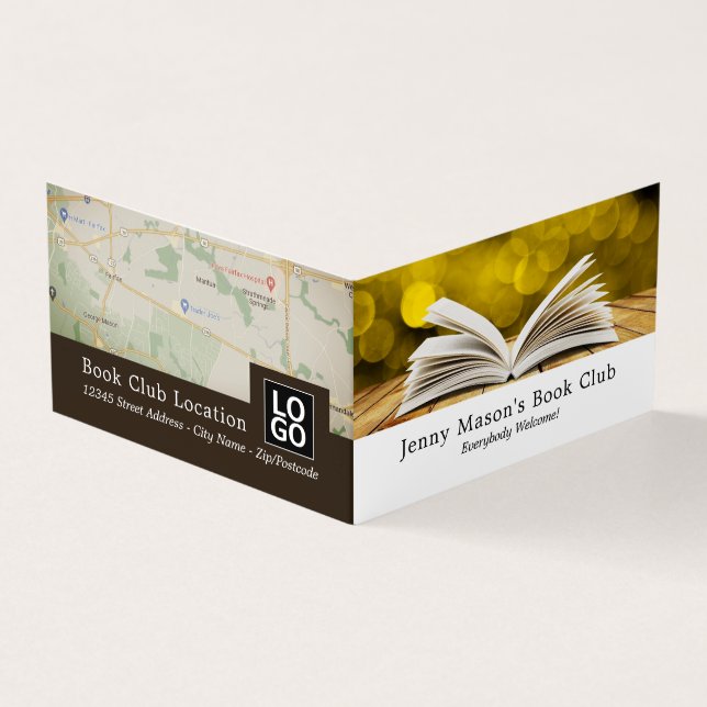 Trendy Open Book, Book Club Detailed Business Card (Outside)