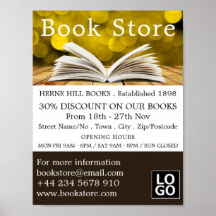 Trendy Open Book, Book Store Advertising Poster