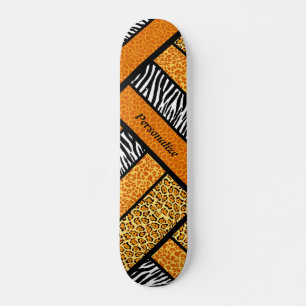 Trendy Orange African Animal Print With Name Skateboard