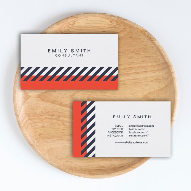 Trendy Orange and Blue Stripes Social Media Business Card (Creator Uploaded)