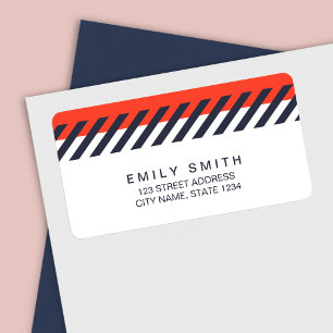 Trendy Orange and Dark Blue Stripes Address Label