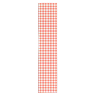 Trendy  Orange And White Gingham Check Pattern Short Table Runner