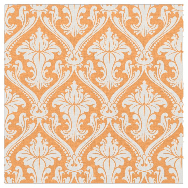 Trendy Orange Baroque Damask Pattern Fabric (Close Up)