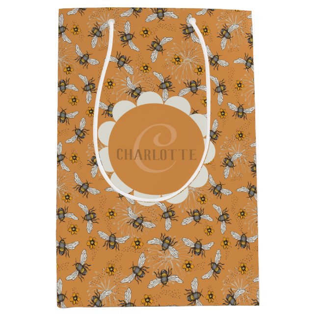 Trendy Orange Buzzing Honeybee for Spring & Summer Medium Gift Bag (Front)