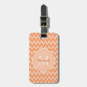 Trendy Orange Chevron Zigzag Name and Monogram Luggage Tag