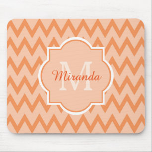 Trendy Orange Chevron Zigzag Name and Monogram Mouse Mat
