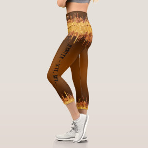 Trendy orange glam dripping Halloween theme Capri Leggings