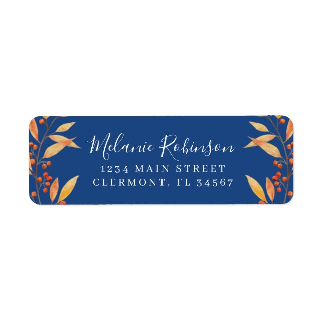 Trendy Orange Leaves Autumn Return Address Label (Front)