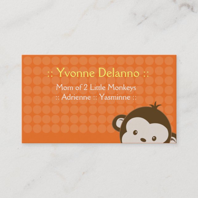 Trendy Orange Monkey Business / Mummy Calling Card (Front)