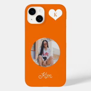 Trendy orange photo and name personalised modern Case-Mate iPhone 14 case