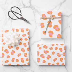 Trendy Orange Pink Leopard Print Gift Wrapping Paper Sheet