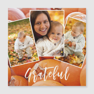 Trendy Orange Pumpkin Photo Grateful Magnetic Card