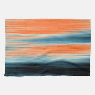 Trendy Orange Red Blue Stripes Tea Towel