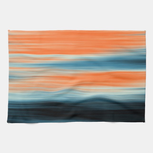 Trendy Orange Red Blue Stripes Tea Towel (Horizontal)