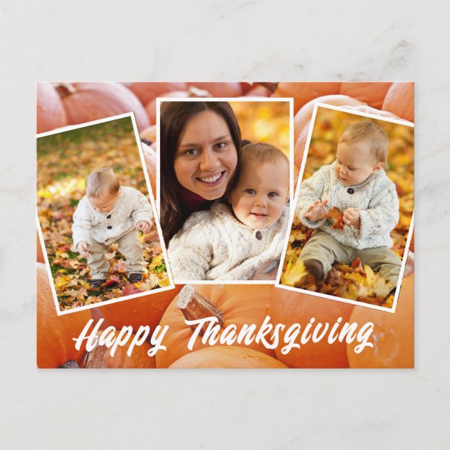 Trendy Orange Red Family Photo Thanksgiving Postcard (Front)
