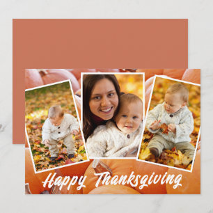 Trendy Orange Red Family Photos Thanksgiving Card