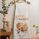 Trendy Orange & Red Give Thanks & Pumpkin Apron<br><div class="desc">Best Gift For Your Friends And Family,  Personalised Thanksgiving Text With Autumn Colours. Happy Thanksgiving With Watercolor Pumpkins With Flowers . Ideas for decorate you home on Thanksgiving</div>