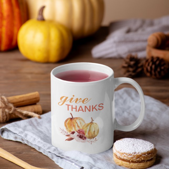 Trendy Orange & Red Give Thanks & Pumpkin Coffee Mug (Creator Uploaded)