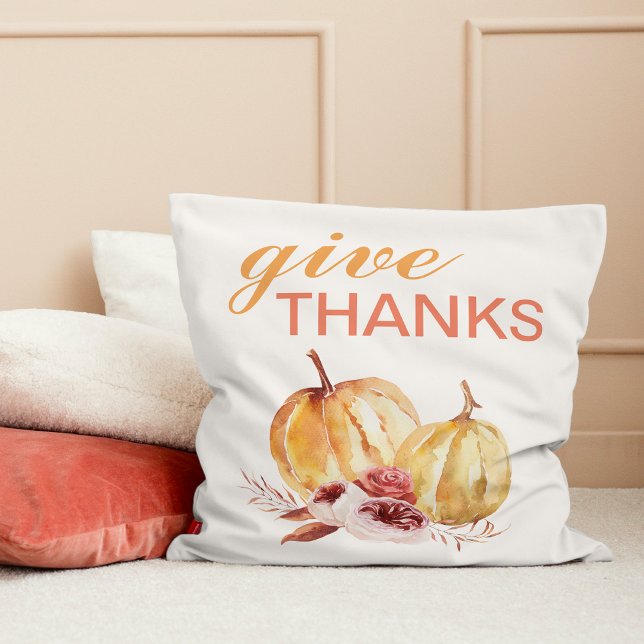 Trendy Orange & Red Give Thanks & Pumpkin Cushion (Creator Uploaded)