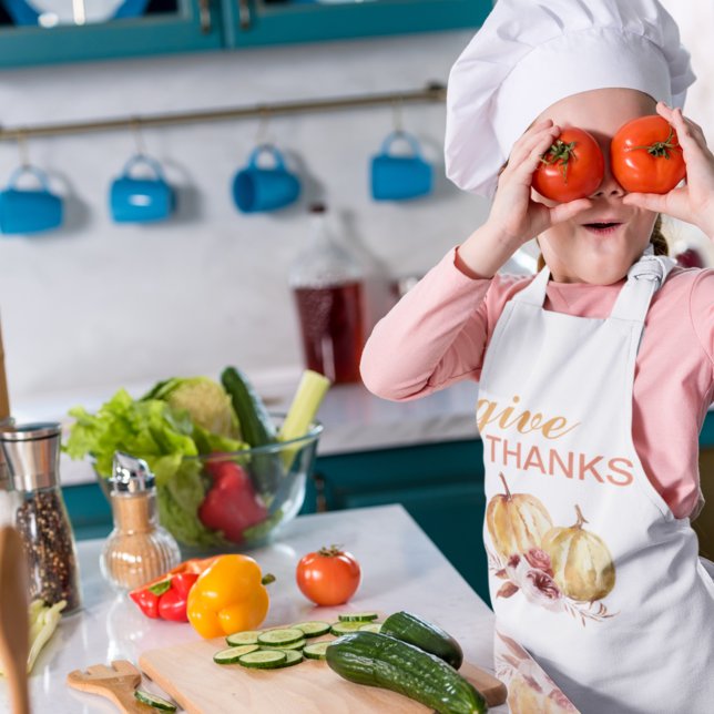 Trendy Orange & Red Give Thanks & Pumpkin Kids Apron (Creator Uploaded)
