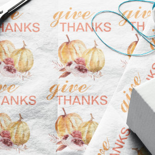 Trendy Orange & Red Give Thanks & Pumpkin Wrapping Paper