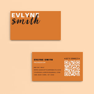 Trendy Orange squash QR Code Casual Script Business Card
