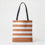 Trendy Orange Stripe Pattern Tote Bag<br><div class="desc">Trendy burnt orange and white stripe pattern,  tote bag. Personalise with name and bridal party title.</div>